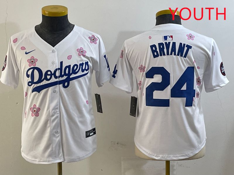 Youth Los Angeles Dodgers 24 Bryant White Sakura Edition 2025 Nike MLB Jersey style 1